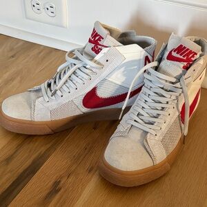 Nike White and Red High-Top Sneakers